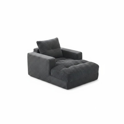 Fauteuil méridienne ultra-confortable en velours côtelé - Canapé-lit avec assise profonde et coussin double épaisseur pour salon, chambre ou salle de cinéma - Aucun assemblage requis, format compact - Couleur : Velours côtelé gris
