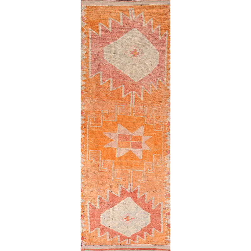 Tapis de couloir oriental orange Oushak 3 x 12