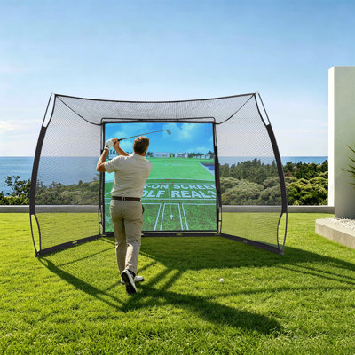 Filet de pratique pour jouer au golf 10 x 8 pi avec moustiquaire pour l'entraînement au golf Filet en polyester haute densité pour la cour intérieure garage extérieur