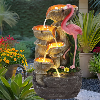 Fontaine d'extérieur Flamingo, fontaines à cascade à 5 niveaux avec lumières DEL, cascades de jardin à l'extérieur, fontaine à cascade moderne pour jardin, cour, patio, décoration intérieure