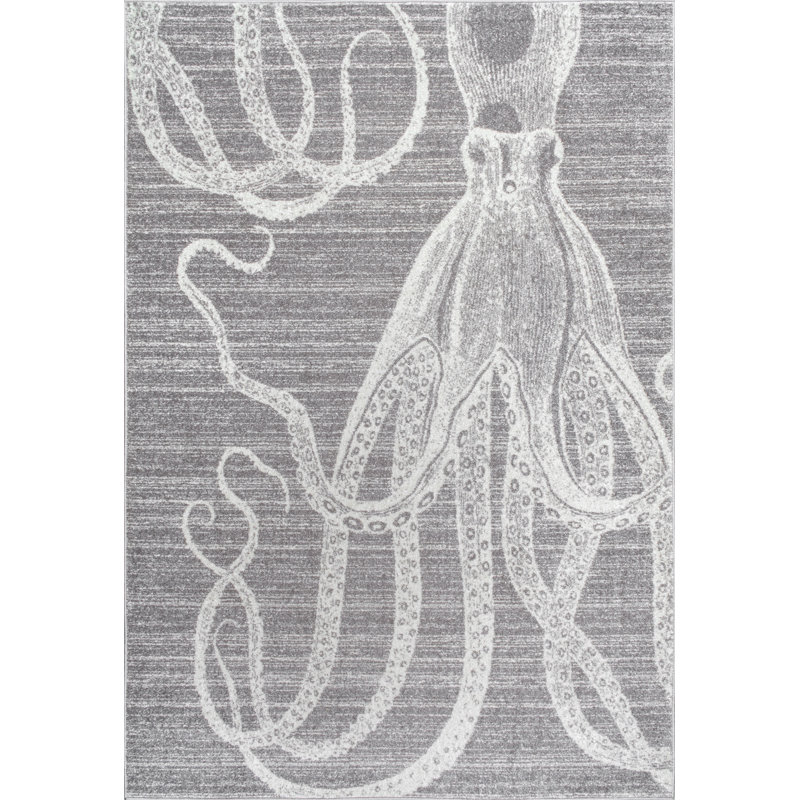 Gray/White Area Rug, Rectangle 5' x 8'