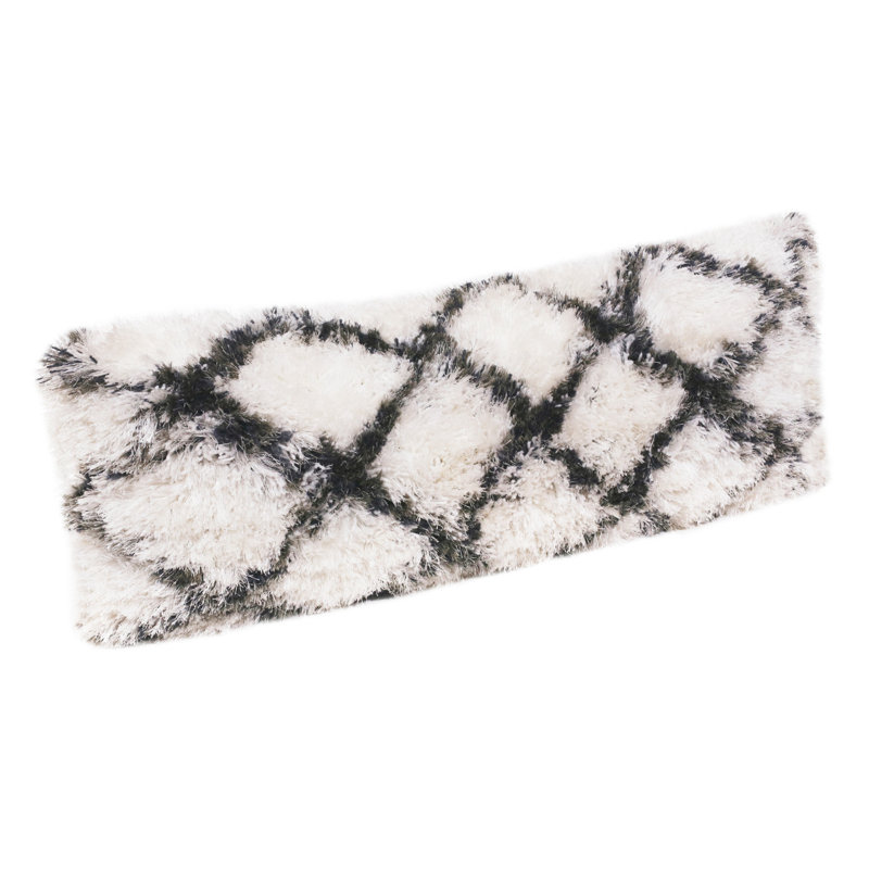 Oreiller à fermeture à glissière géométrique en polyester 14 po x 36 po noir et blanc