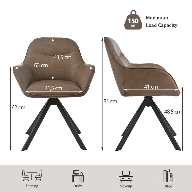 48.5cm H Swivel Upholstered Dining Chairs- Ergonomic Back, Dark Brown PU