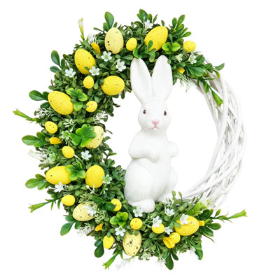 Couronne de Pâques 15,75 pouces pour porte d'entrée, décoration de printemps et de Pâques, couronnes de verdure artificielles résistantes aux intempéries pour une utilisation intérieure / extérieure