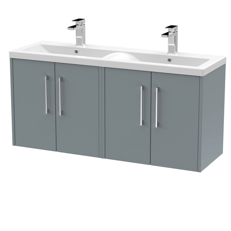 Juno Double Bathroom Vanity with Integrated Vitreous China Basin, Coastal Grey