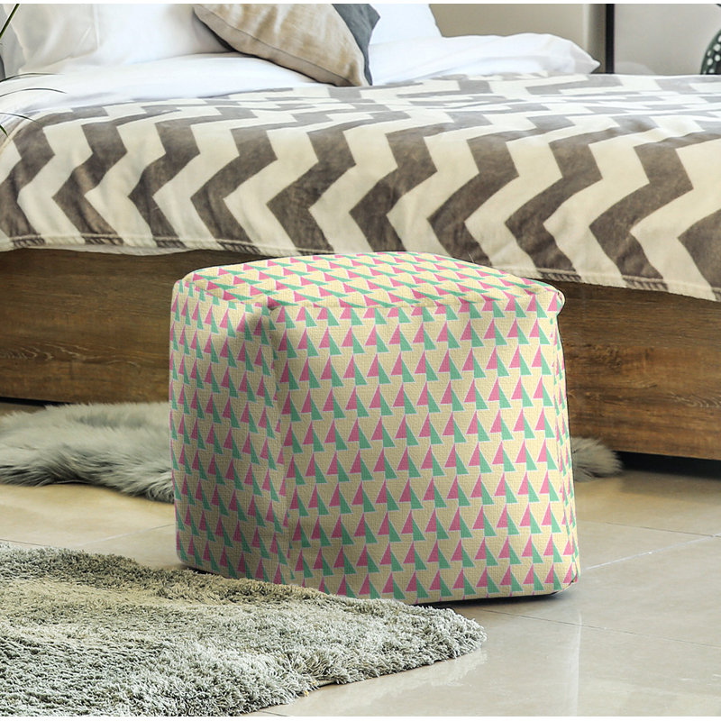 Upholstered Ottoman, Pink Yellow/Green, 18" H x 18" W x 18" D