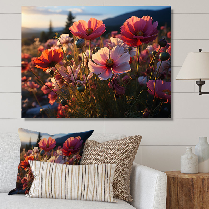 Champs roses de fleurs sauvages, H 16 po x l 32 po x P 1 po, Toile tendue