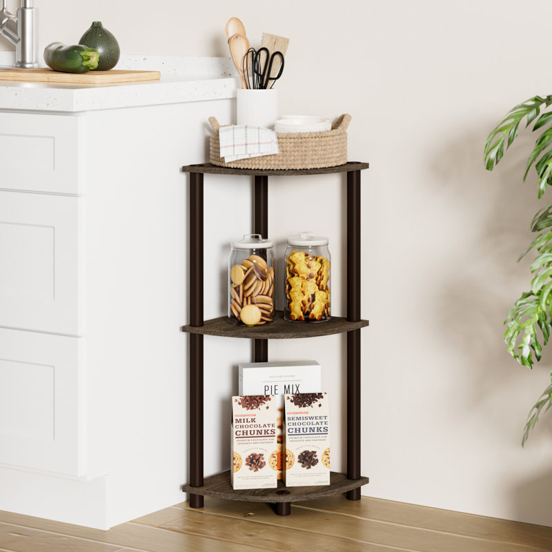 3-Tier 30" Wooden Round Corner Shelf for Living Room, Office, Walnut/Brown