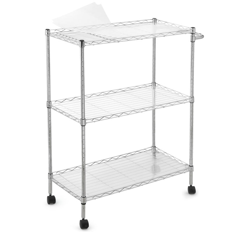 Chariot utilitaire en métal robuste à 3 niveaux avec roulettes Support de rangement réglable et poignée idéale pour la cuisine, le restaurant ou la présentation de plantes