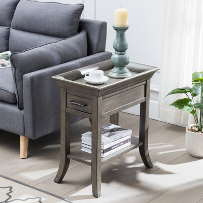 Solid + Manufactured Wood Traditional Tray Edge End Table