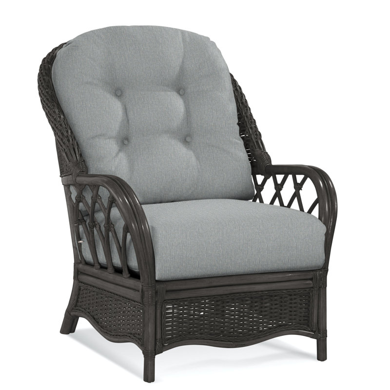 Chaise avec accoudoirs en rotin Everglade, Tissu performance bleu clair 0851-55, Graine de lin