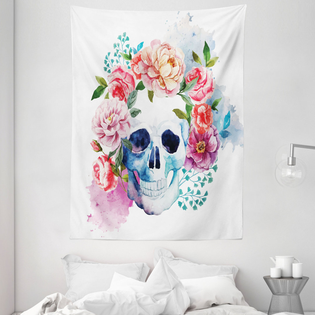 Wandbehang Lustige Bunte Blumen Kopf Viktorianischen Stil Tote Skelett