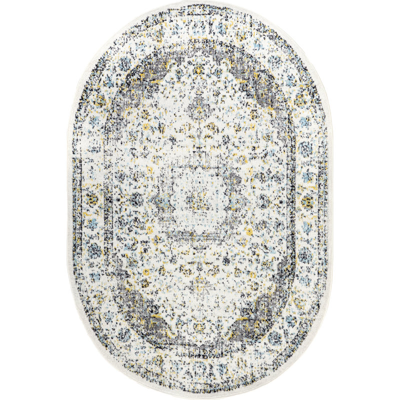 Julieann Power Loom Performance Oriental Gray/Charcoal Rug, Oval 5' x 8'