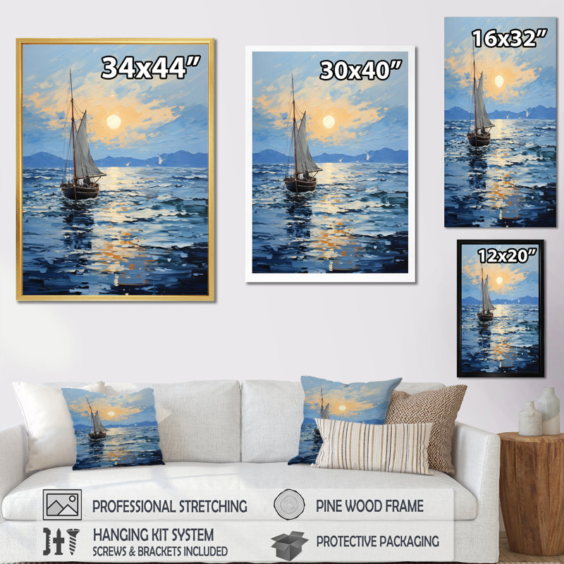 Bateau, voile, reflets, impression sur toile, Toile tendue, H 40 po x l 30 po