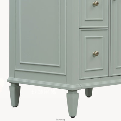 Meuble-lavabo autoportant de 24 po avec comptoir d'évier, armoire en bois massif et panneau de fibres à densité moyenne avec 1 tiroir rabattable et 2 tiroirs, tablette réglable, vert