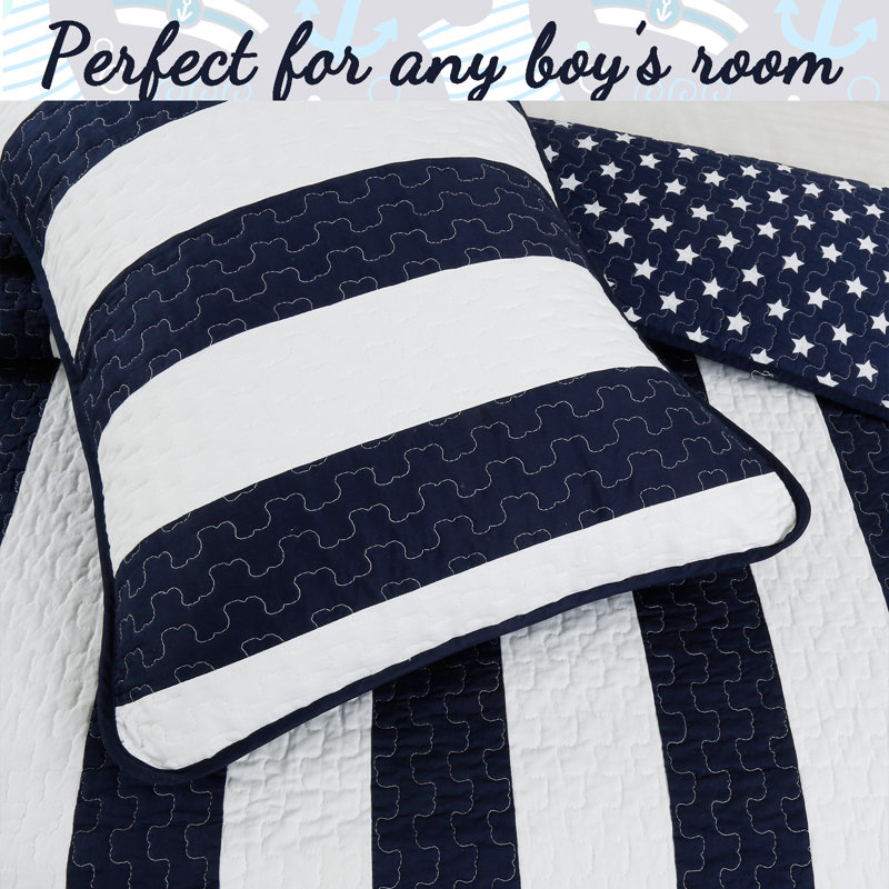Cotton Striped Quilt Set, Queen Quilt + 2 Standard Shams