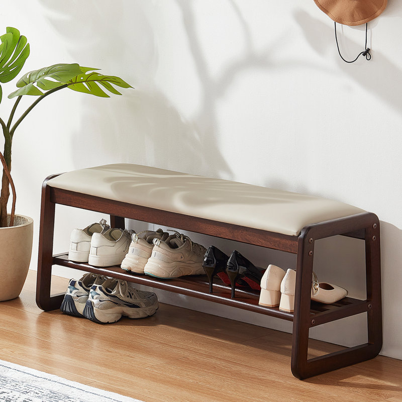 Banc de rangement pour chaussures en bois massif, banc d'entrée avec rangement pour chaussures, avec coussin, beige, Beige
