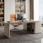 Bureau blanc / blanc + beige pierre rectangulaire + bois manufacturé avec 3 tiroirs-1461635365-1461635363