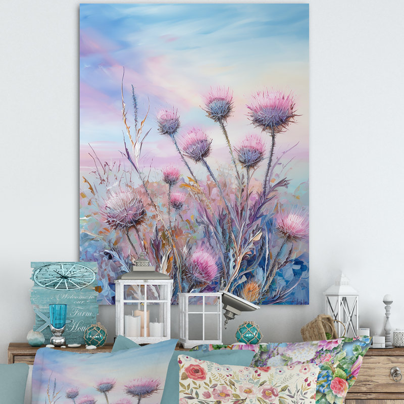 Minimalisme chardon nature fluorescente sur toile, Toile tendue, H 32 po x l 16 po x P 1 po