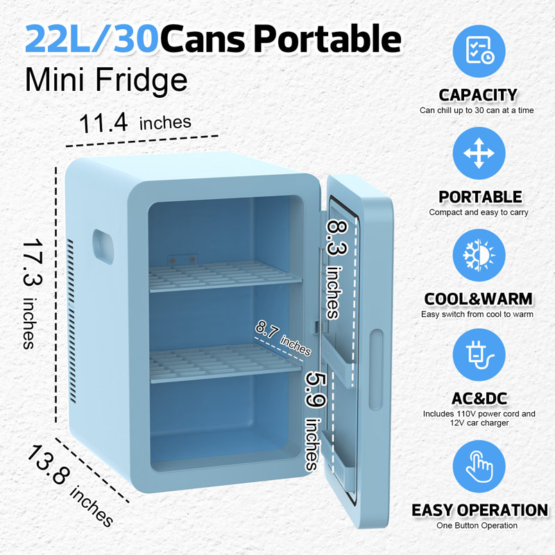 22l Mini Fridge For Bedroom, Portable Cooler & Warmer Compact Refrigerators For Skin Care, Beverage, Cosmetics, Food, Drinks, Office Desk Dorm Room