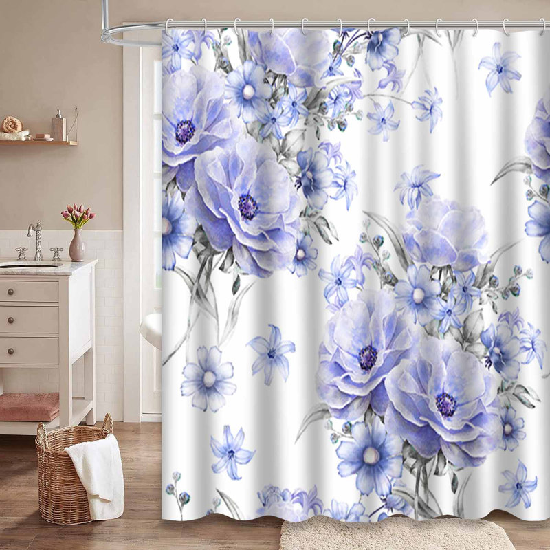Rideau de douche bleu imperméable, rideaux de douche pour la salle de bain avec 12 crochets, 72" L x 84" W