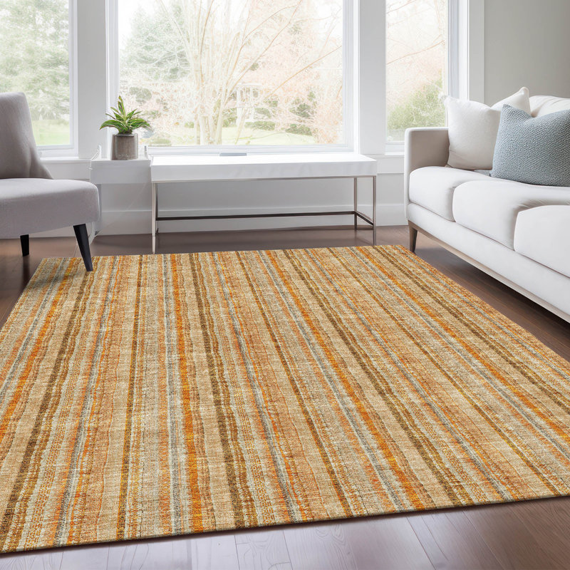 Premium Machine Washable Prisco Peach Rug, Rectangle 3' x 5'