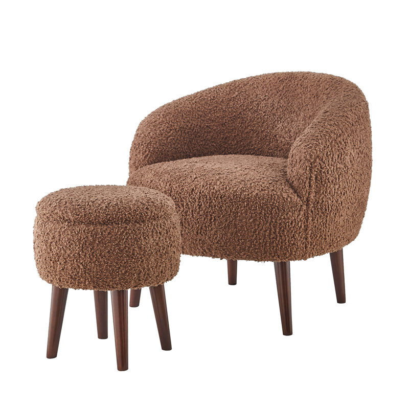 Emonnie Upholstered Armchair with Ottoman, Dark Brown Faux Fur