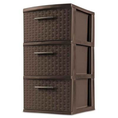 Sterilite 3 Drawer Wicker Weave Decorative Storage Tower, Espresso