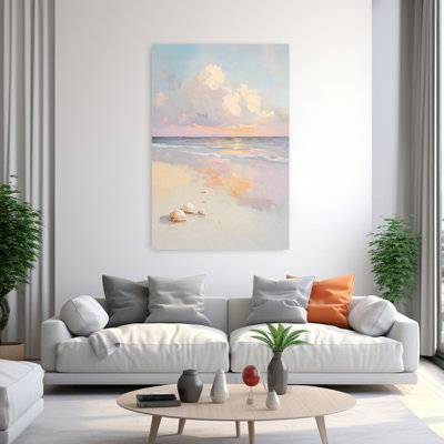 «Pastel Sunset Seashells», art mural contemporain abstrait