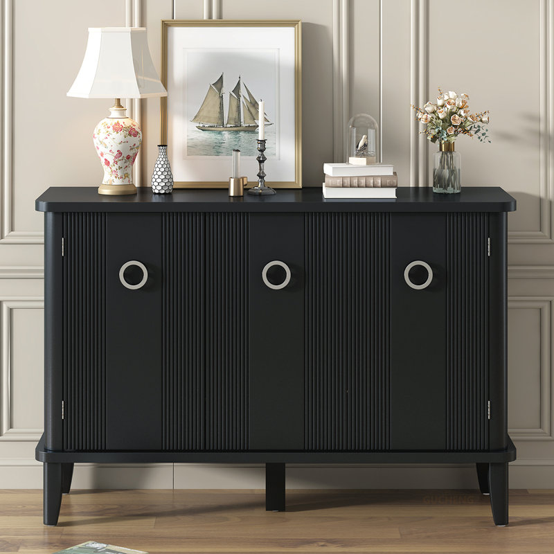 Élégante armoire en placage de bois massif avec portes réglables pour une utilisation polyvalente, Noir