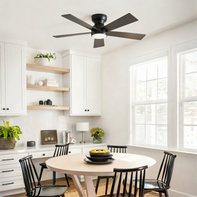 46 Inch 5 PCS Plywood Blades  Ceiling Fan With Light Kit 3 Color LED Light Source, DC 6 Speed ,Remote Control Ceiling Fan  for Patio Living Room, Bedroom, Office,Indoor.