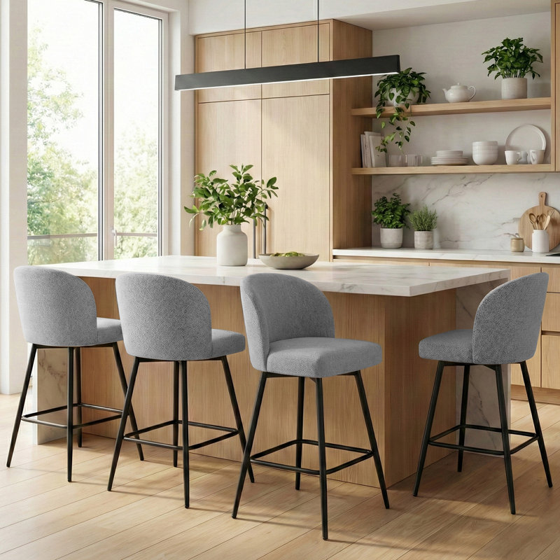 360°swivel Barstool Counter Height Barstools With Back, Gray/Fabric