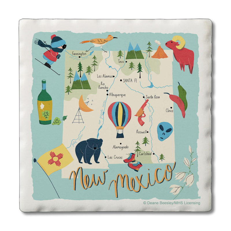 New Mexico Home 4 Piece Tumbled Tile Coaster Set