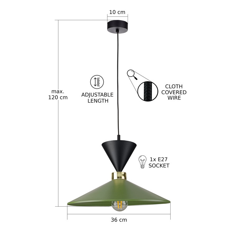 1 - Light Matte Black Dome Pendant, Black/Khaki