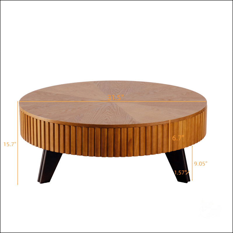 Table basse ronde 39,37 po avec espace de rangement, Brun, H 15,7 po x L 39,37 po x l 39,37 po, Naturel