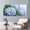 «Blue Hydrangea», reproduction d'art sur toile tendue sur toile, ensemble de 3