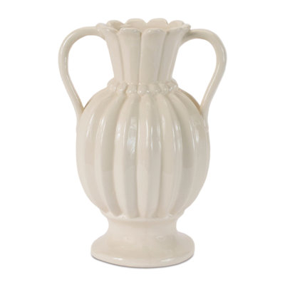Stoneware led Ribbed Vase 9"H