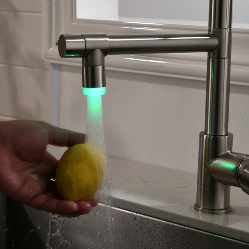 Robinet de cuisine rétractable à poignée simple en nickel brossé - tout en laiton, corrosion, bec pivotant à 360 degrés avec pivot, alimentation en eau chaude et froide