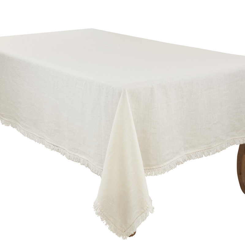 Nappe à franges en lin Stonewashed, L 59 po x L 140 po, Ivoire