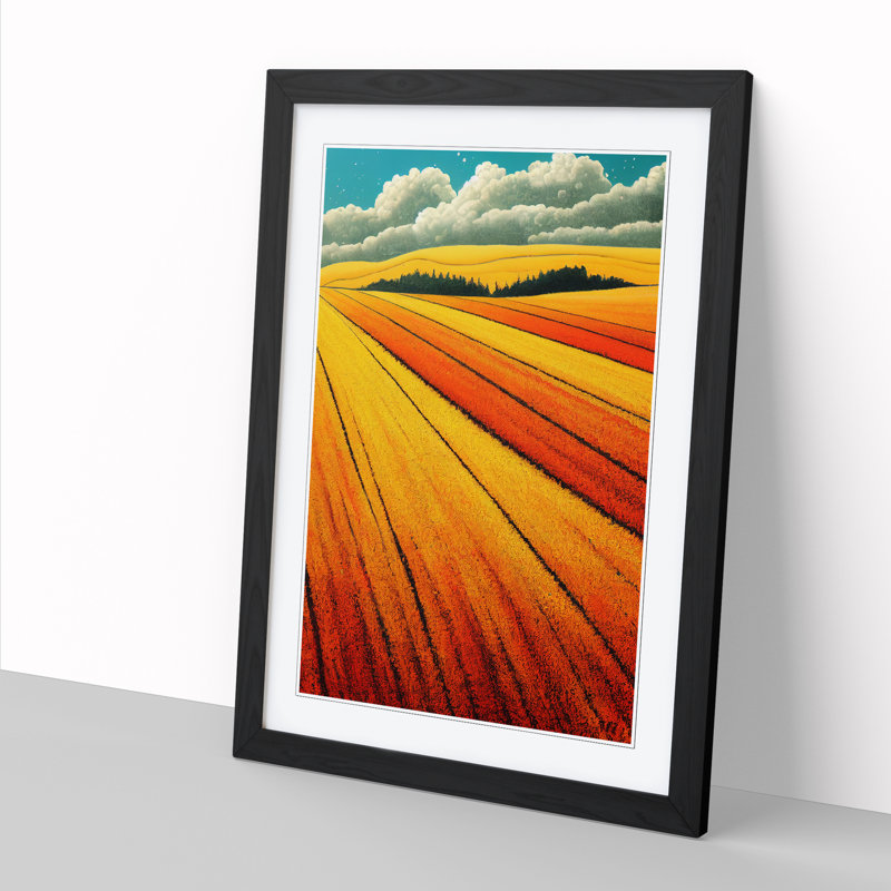 Wheat Field Splatter 1 Piece Single Picture Frame Painting, 34cm H x 25cm W x 2cm D, Oak
