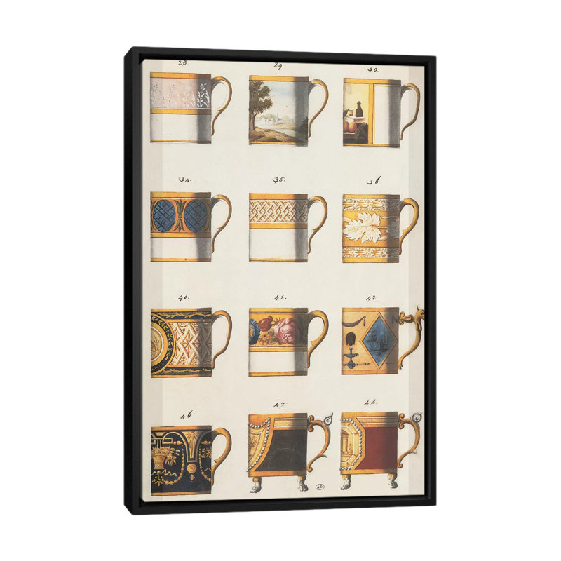 « tasses ii », impression sur toile, H 26 po x l 18 po x P 1,5 po, Toile avec cadre noir, Pas de tapis
