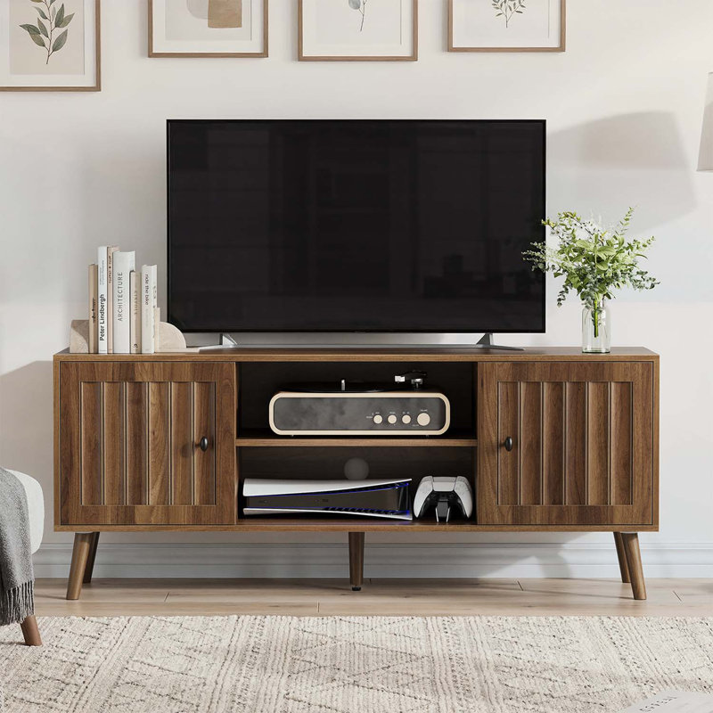 Meuble télé en bois, console rustique, gestion des câbles intégrée