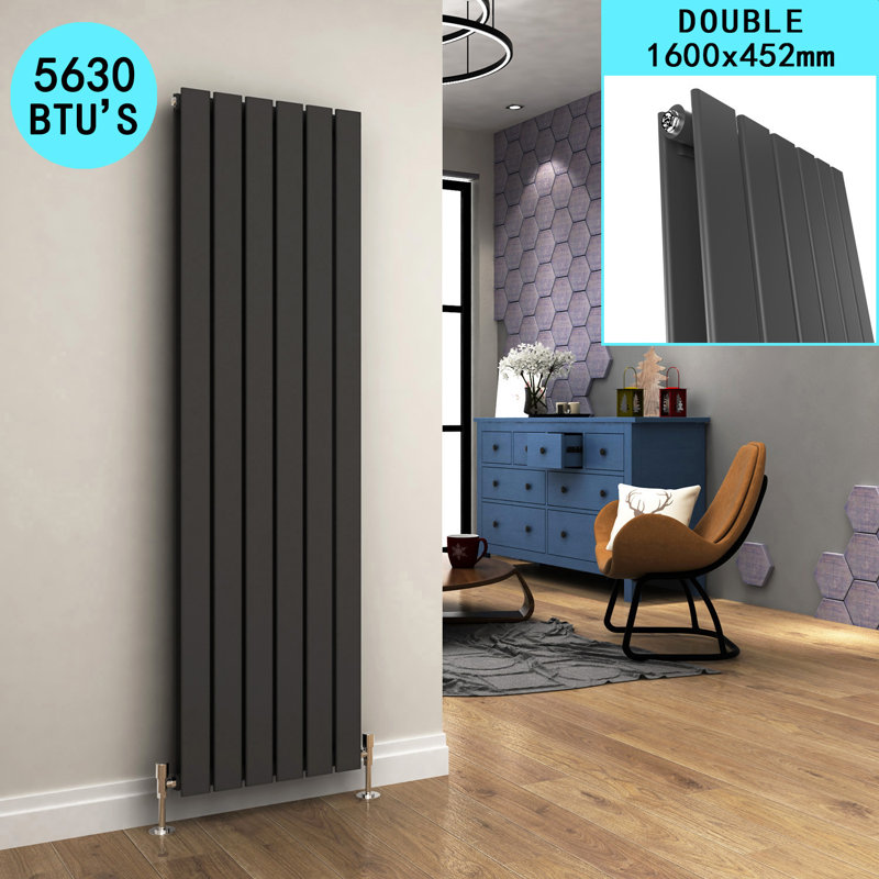 Chasity Vertical Designer Radiator, 160cm H x 45.2cm W x 6.1cm D, 2, Anthracite