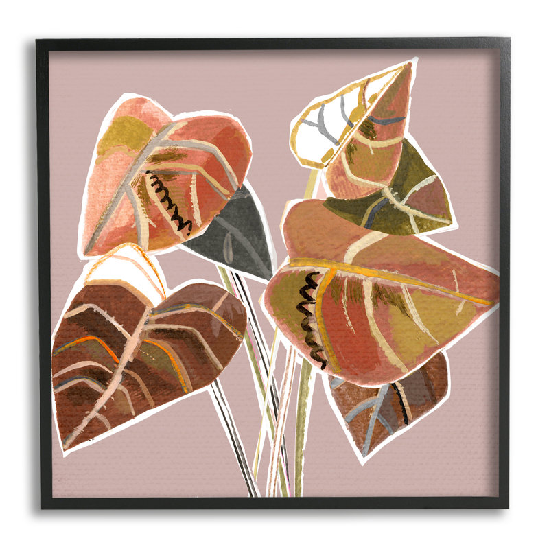 Vigne ornementale Arrowhead, H 17 po x l 17 po x P 1,5 po, Giclée encadrée noir minuit