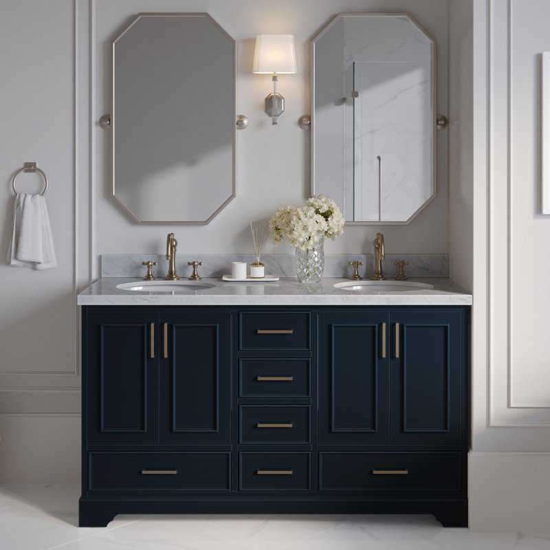 Meuble-lavabo double avec plateau Abshire 61, Bleu minuit