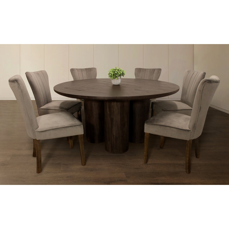 Inessa 63" Dining Table With 3 Sets Of Cleo Chairs In Mink Velvet Fabric
