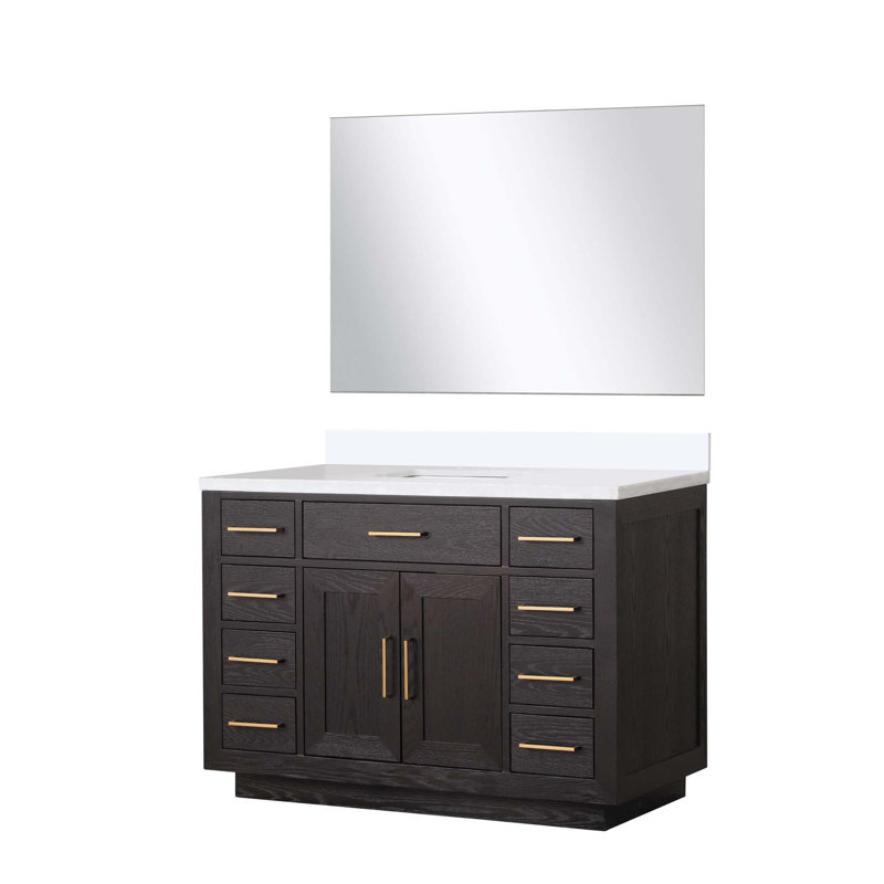 Meuble-lavabo simple avec miroir, tiroirs et portes