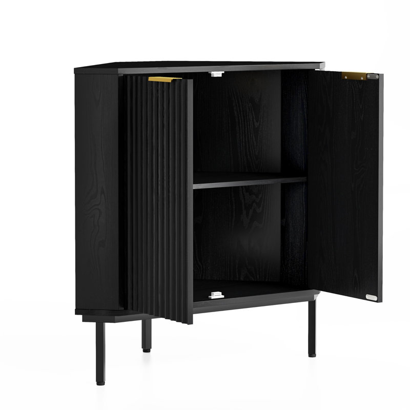 Armoire de coin moderne cannelée, Noir