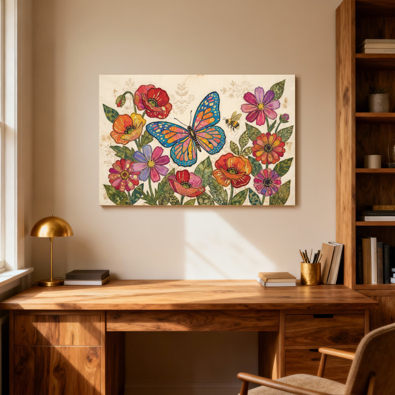Animaux, motif de fleurs, abeilles et jardin, H 12 po x l 18 po