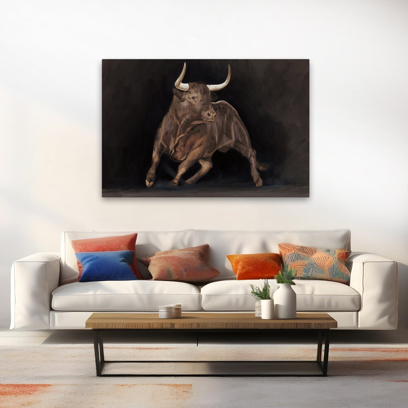 Taureau contemporain sur fond noir, H 60 po x l 40 po